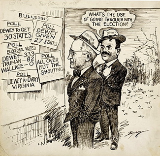 Clifford K. Berryman's editorial cartoon of October 19, 1948, shows the consensus of experts in mid-October