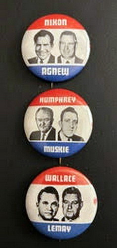 Political buttons of Nixon, Humphrey, Wallace 